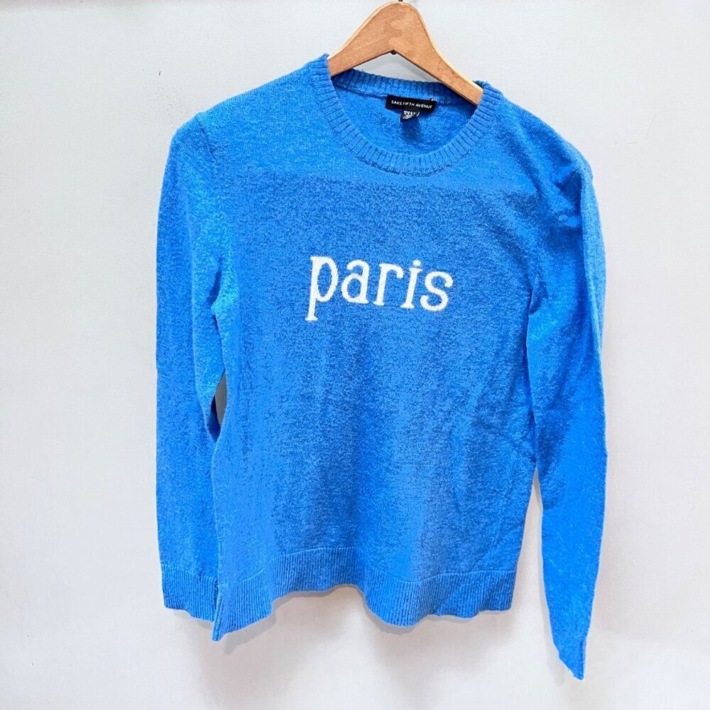 Blue Saks Fifth Avenue Paris Knit Sweater Womens M Wool &‎ Cashmere Blend